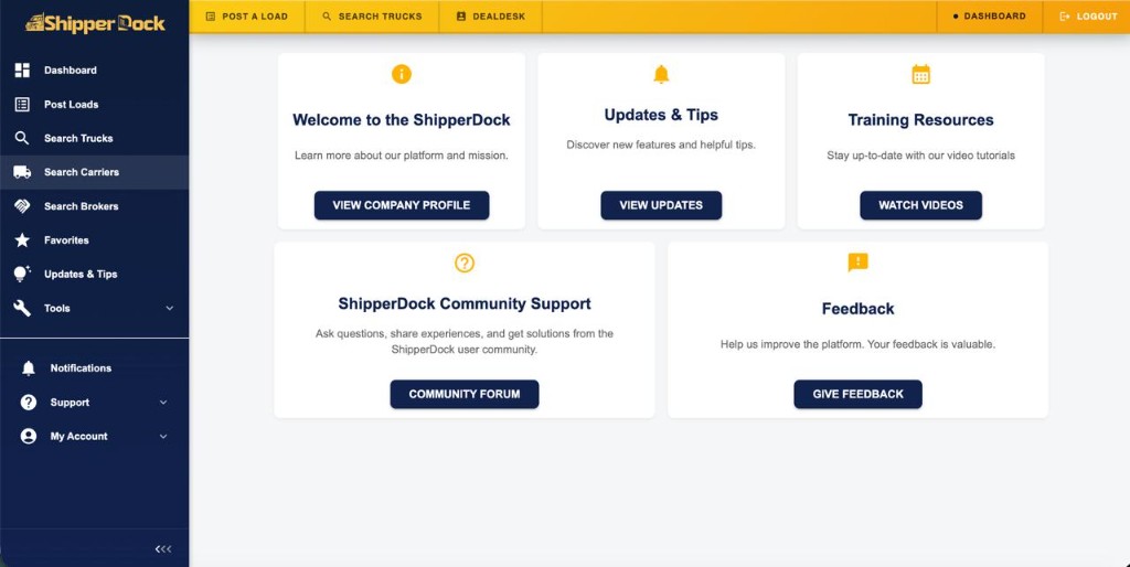 ShipperDock screen
