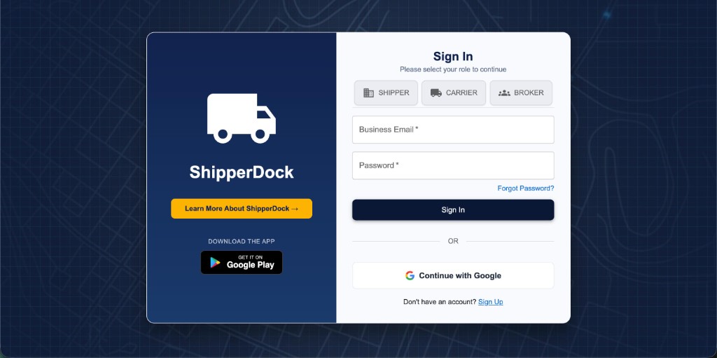 ShipperDock screen